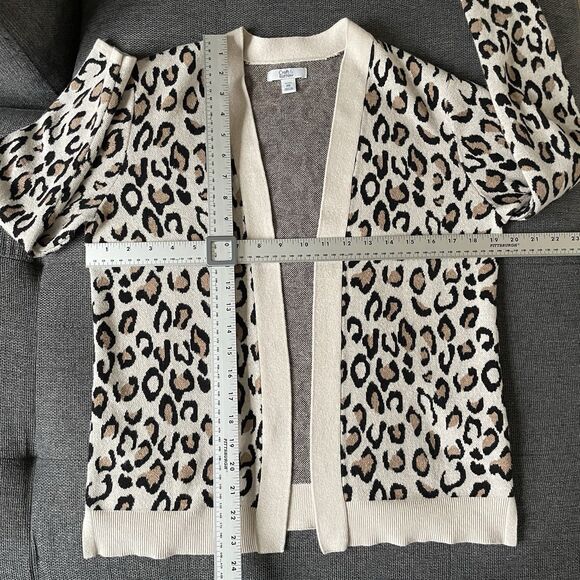Croft & Barrow Leopard Print Open Front Cardigan Sweater Women's Petite Medium - Picture 4 of 7